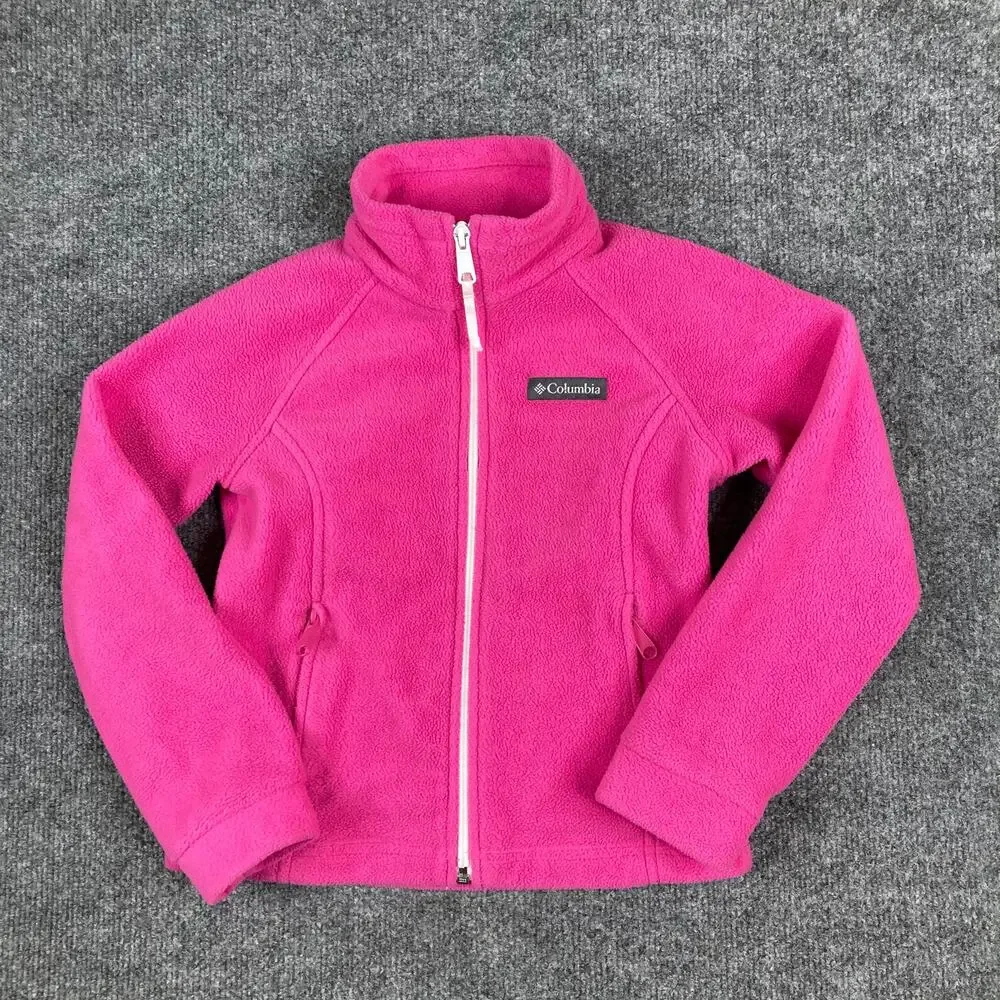 Columbia Full Zip Jacket Girls‎ Size XS Pink Fleece Lightweight Outdoor Casual